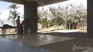 Twinks lovemaking near football field associates play